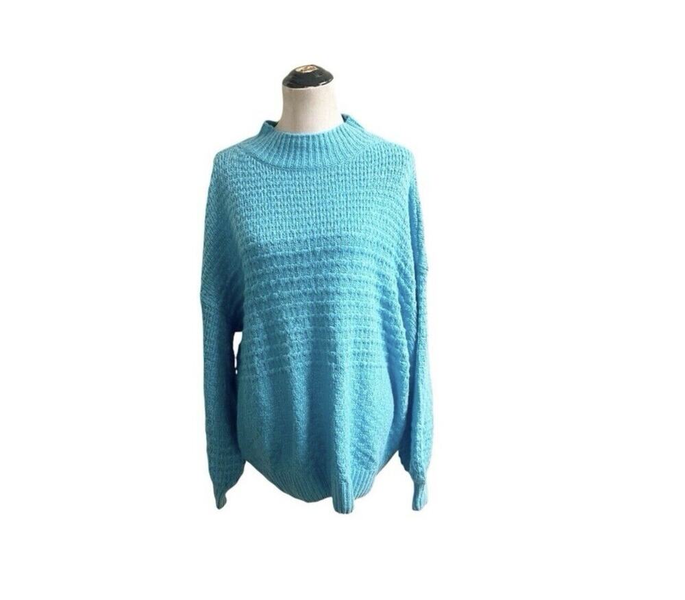 a.n.a. Women’s Waffle Knit Sweater Plus Size 2X NWT Norse Blue Ballon Sleeve